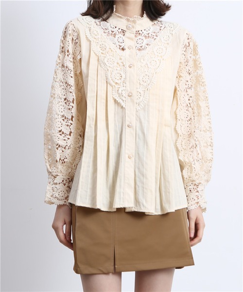 MAISON DE THERESE（メゾン ド テレーズ）の「レース切り替えシャツブラウス（シャツ/ブラウス・レディース・ベージュ/ブラック/ホワイト・MEDIUM/LARGE）」の17枚目の写真