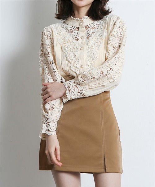 MAISON DE THERESE（メゾン ド テレーズ）の「レース切り替えシャツブラウス（シャツ/ブラウス・レディース・ベージュ/ブラック/ホワイト・MEDIUM/LARGE）」の4枚目の写真