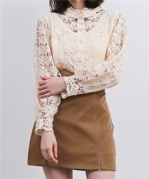 MAISON DE THERESE（メゾン ド テレーズ）の「レース切り替えシャツブラウス（シャツ/ブラウス・レディース・ベージュ/ブラック/ホワイト・MEDIUM/LARGE）」の5枚目の写真