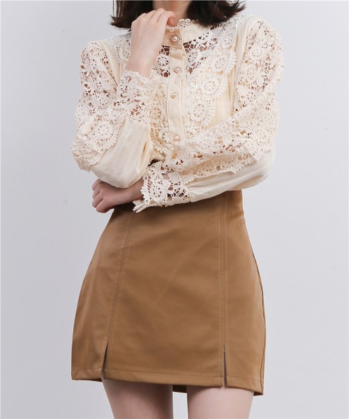 MAISON DE THERESE（メゾン ド テレーズ）の「レース切り替えシャツブラウス（シャツ/ブラウス・レディース・ベージュ/ブラック/ホワイト・MEDIUM/LARGE）」の6枚目の写真