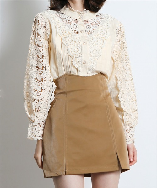MAISON DE THERESE（メゾン ド テレーズ）の「レース切り替えシャツブラウス（シャツ/ブラウス・レディース・ベージュ/ブラック/ホワイト・MEDIUM/LARGE）」の7枚目の写真