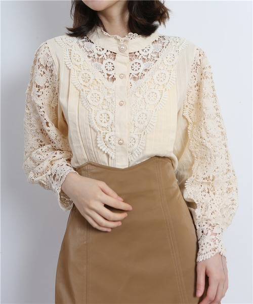 MAISON DE THERESE（メゾン ド テレーズ）の「レース切り替えシャツブラウス（シャツ/ブラウス・レディース・ベージュ/ブラック/ホワイト・MEDIUM/LARGE）」の10枚目の写真