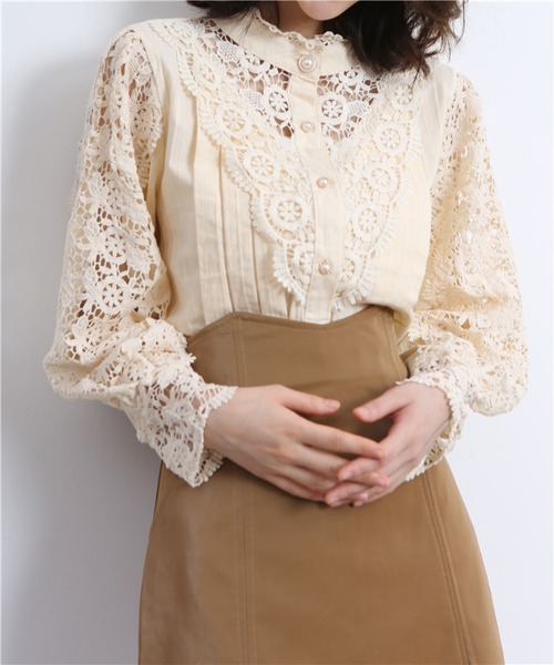 MAISON DE THERESE（メゾン ド テレーズ）の「レース切り替えシャツブラウス（シャツ/ブラウス・レディース・ベージュ/ブラック/ホワイト・MEDIUM/LARGE）」の12枚目の写真