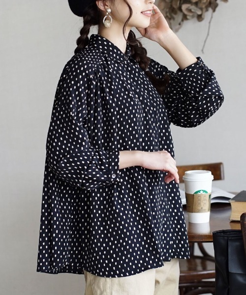 セール ヨークギャザー ワイドシャツブラウス ドット シャツ ブラウス E Zakkamania Stores イーザッカマニアストアーズ のファッション通販 Zozotown