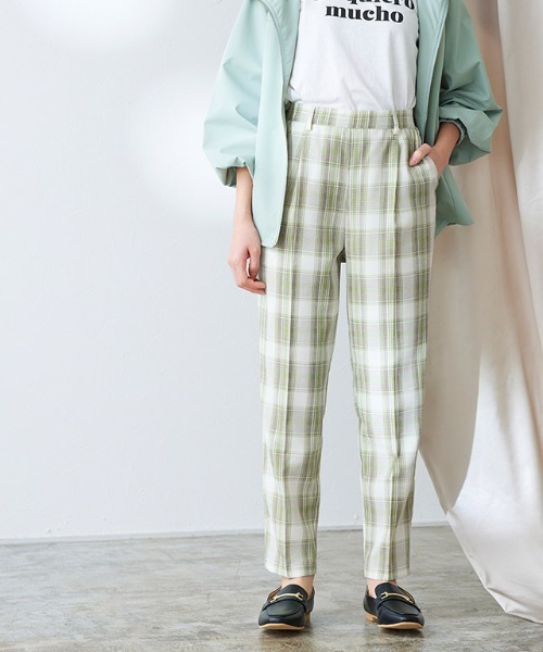 Pierrot(ピエロ)の「チェックテーパードパンツ(その他パンツ・レディース・ネイビー/ブラウン/ミント・M/L/PM)」の1枚目の写真
