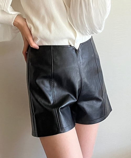 【etre tokyo】ハイウエストレザーパンツ ETRE TOKYO - ハイウエストシャンタンワイドパンツ - BLACK