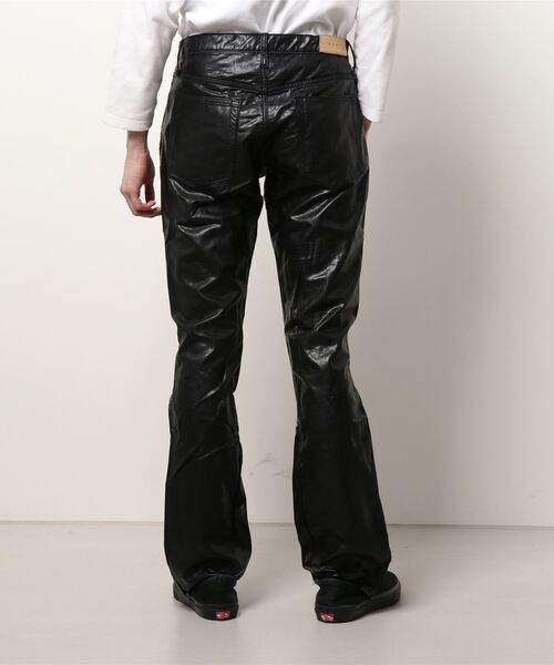 mnml B169 分厚めブラックレザーフレアデニムパンツ 32 mnml B169 分厚いレザー切り替えフレアデニムパンツ 32 - メルカリ