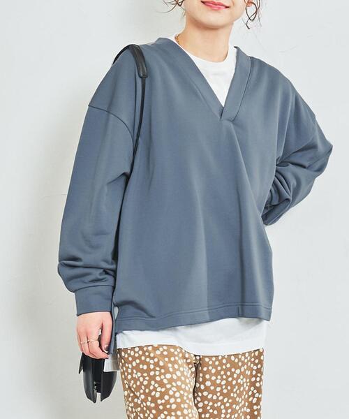 coen（コーエン）の「【2SETアイテム】キレイメ裏毛フカVスウェット＆ロンTセット（Tシャツ/カットソー・レディース・モカ/ダークグレー/ナチュラル・M/L）」の2枚目の写真