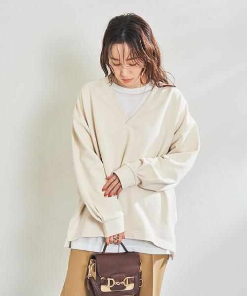 coen（コーエン）の「【2SETアイテム】キレイメ裏毛フカVスウェット＆ロンTセット（Tシャツ/カットソー・レディース・モカ/ダークグレー/ナチュラル・M/L）」の4枚目の写真