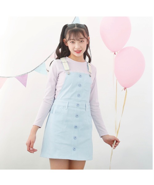 Candychuu(キャンディチュウ)の「ロゴテープジャンスカ(サロペット/オーバーオール・キッズ・ホワイト/サックスブルー・120/130/140/150/160)」の9枚目の写真