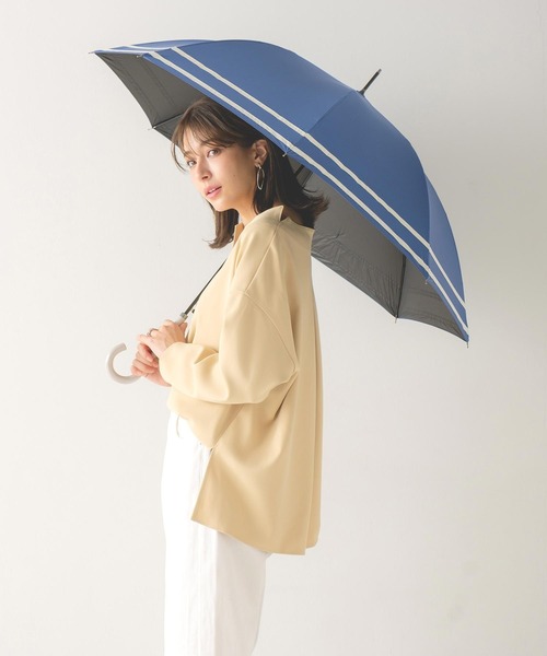 macocca（マコッカ）の「完全遮光 UVカット100% 日傘 晴雨兼用 makez.マケズ ジャンプ傘 2本ライン（長傘・レディース・グレイッシュベージュ/グレー/オフホワイト/モカ/ブラック/ブラウン系/ネイビー系/パープル・FREE）」の8枚目の写真