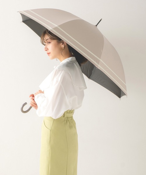 macocca（マコッカ）の「完全遮光 UVカット100% 日傘 晴雨兼用 makez.マケズ ジャンプ傘 2本ライン（長傘・レディース・グレイッシュベージュ/グレー/オフホワイト/モカ/ブラック/ブラウン系/ネイビー系/パープル・FREE）」の7枚目の写真