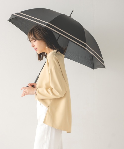 macocca（マコッカ）の「完全遮光 UVカット100% 日傘 晴雨兼用 makez.マケズ ジャンプ傘 2本ライン（長傘・レディース・グレイッシュベージュ/グレー/オフホワイト/モカ/ブラック/ブラウン系/ネイビー系/パープル・FREE）」の3枚目の写真