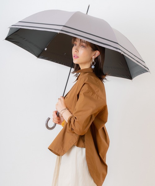 macocca（マコッカ）の「完全遮光 UVカット100% 日傘 晴雨兼用 makez.マケズ ジャンプ傘 2本ライン（長傘・レディース・グレイッシュベージュ/グレー/オフホワイト/モカ/ブラック/ブラウン系/ネイビー系/パープル・FREE）」の5枚目の写真