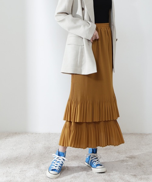 N.（N. Natural Beauty Basic）（エヌエヌナチュラルビューティーベーシック）の「◆プリーツティアードスカート（スカート・レディース・ブラック/オフホワイト/イエロー・MEDIUM）」の3枚目の写真