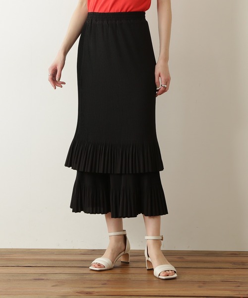 N.（N. Natural Beauty Basic）（エヌエヌナチュラルビューティーベーシック）の「◆プリーツティアードスカート（スカート・レディース・ブラック/オフホワイト/イエロー・MEDIUM）」の7枚目の写真