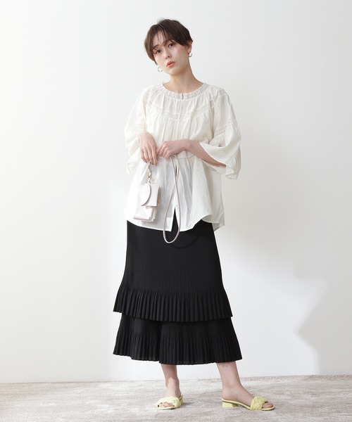 N.（N. Natural Beauty Basic）（エヌエヌナチュラルビューティーベーシック）の「◆プリーツティアードスカート（スカート・レディース・ブラック/オフホワイト/イエロー・MEDIUM）」の15枚目の写真