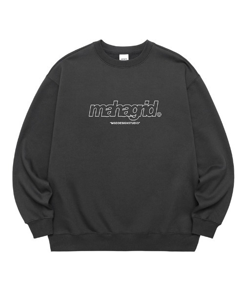 MAHAGRID（マハグリッド）の「【mahagrid】THIRD LOGO CREWNECK / マハグリッド サード ロゴ クルーネック / 裏地パイル（スウェット・メンズ・チャコールグレー/ブラック/パープル/グレー/レッド/セージグリーン/オートミール・SMALL/MEDIUM/LARGE/X-LARGE）」の3枚目の写真