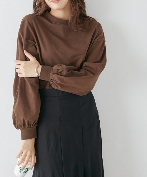 OMNES（オムネス）の「袖ボリューム　長袖Tシャツ（Tシャツ/カットソー・レディース・ホワイト/ブラック/ブラウン/ブルーグレー/ライトグレー/ピンク/キャメル/グレー・FREE）」の6枚目の写真