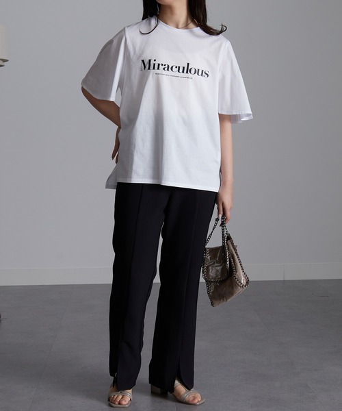 RANAN(ラナン)の「ひんやり!綿100%フレア袖大人ロゴTシャツ(Tシャツ/カットソー・レディース・ブラック系1/ブラック系2/ブラウン系1/ネイビー系1/ライラック/ホワイト系1/ホワイト系3/ホワイト系2/ピンク・M/LL/L)」の15枚目の写真