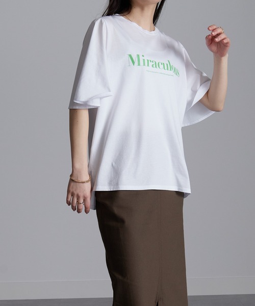 RANAN(ラナン)の「ひんやり!綿100%フレア袖大人ロゴTシャツ(Tシャツ/カットソー・レディース・ブラック系1/ブラック系2/ブラウン系1/ネイビー系1/ライラック/ホワイト系1/ホワイト系3/ホワイト系2/ピンク・M/LL/L)」の18枚目の写真