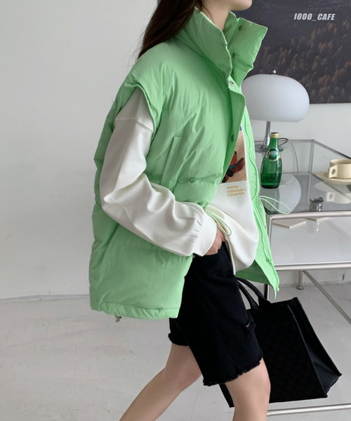 emi+（エミプラス）の「ノースリーブフェイクダウン（ダウンベスト・レディース・ブラック/ベージュ/グリーン・FREE）」の10枚目の写真