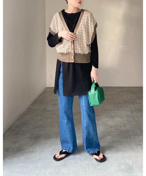 She's Closet(シーズクローゼット)の「フロントサイドスリット入りプルオーバー長袖無地ロングTシャツ(Tシャツ/カットソー・レディース・パープル/ブラック/オフホワイト・FREE)」の13枚目の写真