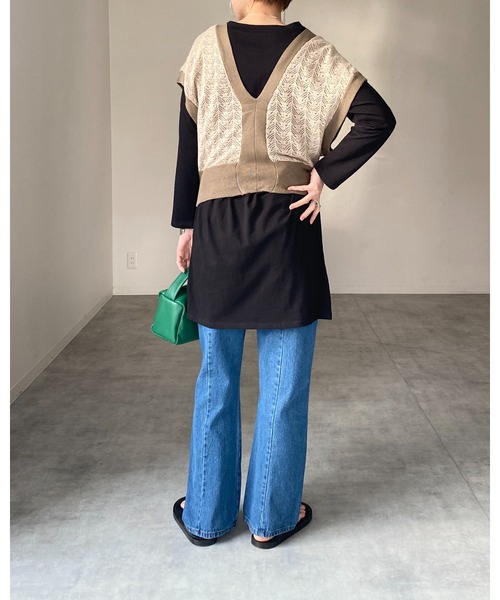 She's Closet(シーズクローゼット)の「フロントサイドスリット入りプルオーバー長袖無地ロングTシャツ(Tシャツ/カットソー・レディース・パープル/ブラック/オフホワイト・FREE)」の14枚目の写真