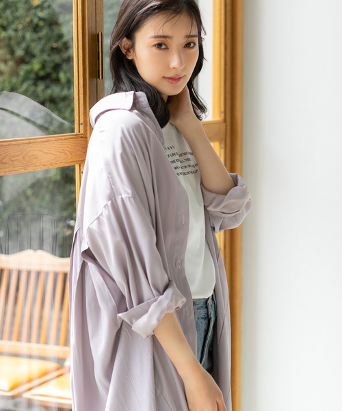 fifth（フィフス）の「バックプリーツロングシャツ（シャツ/ブラウス・レディース・パープル/ライトグリーン・M）」の8枚目の写真