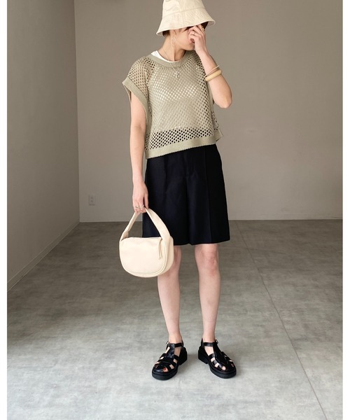She's Closet(シーズクローゼット)の「クルーネック透かし編みショート丈コットンタッチメッシュニットベスト(ベスト・レディース・アイボリー/ミント/ベージュ/ブラック/ブルーグレー/チャコールグレー・FREE)」の12枚目の写真