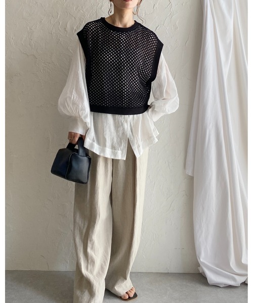 She's Closet(シーズクローゼット)の「クルーネック透かし編みショート丈コットンタッチメッシュニットベスト(ベスト・レディース・アイボリー/ミント/ベージュ/ブラック/ブルーグレー/チャコールグレー・FREE)」の17枚目の写真