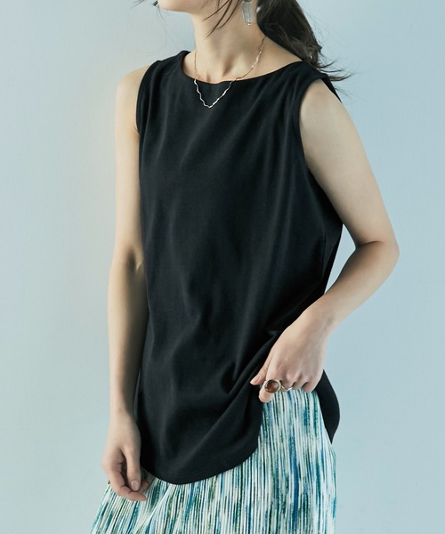 Fashion Letter（ファッションレター）の「[M-4L]ボートネックタンクトップ（タンクトップ・レディース・チャコールグレー/ブラック/オフホワイト/杢グレー/ピンクベージュ/グレイッシュベージュ/カーキ・M/4L/LL/3L/L）」の3枚目の写真