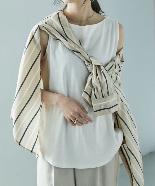 Fashion Letter（ファッションレター）の「[M-4L]ボートネックタンクトップ（タンクトップ・レディース・チャコールグレー/ブラック/オフホワイト/杢グレー/ピンクベージュ/グレイッシュベージュ/カーキ・M/4L/LL/3L/L）」の8枚目の写真