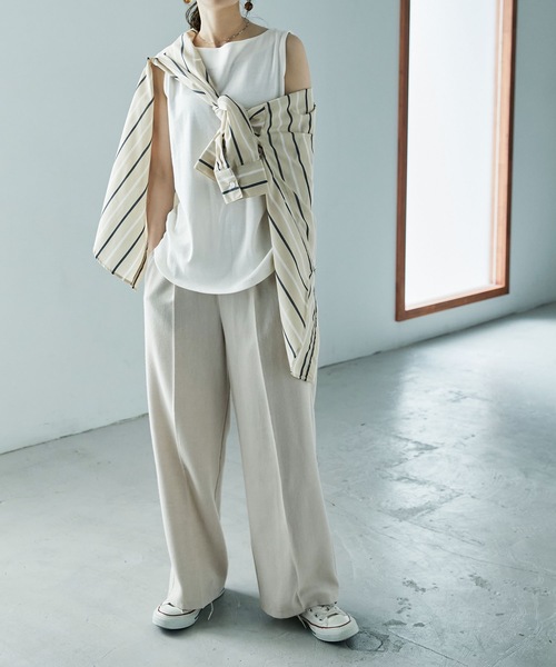 Fashion Letter（ファッションレター）の「[M-4L]ボートネックタンクトップ（タンクトップ・レディース・チャコールグレー/ブラック/オフホワイト/杢グレー/ピンクベージュ/グレイッシュベージュ/カーキ・M/4L/LL/3L/L）」の9枚目の写真