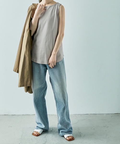 Fashion Letter（ファッションレター）の「[M-4L]ボートネックタンクトップ（タンクトップ・レディース・チャコールグレー/ブラック/オフホワイト/杢グレー/ピンクベージュ/グレイッシュベージュ/カーキ・M/4L/LL/3L/L）」の19枚目の写真