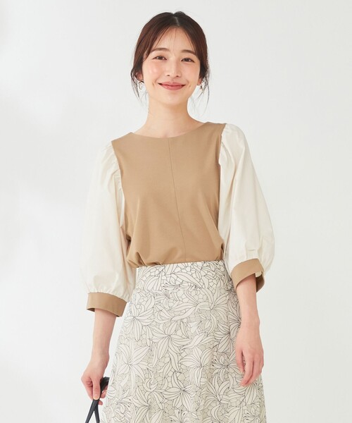 【新品未使用ANAYI お袖異素材パフスリーブプルオーバー 23SS 手洗いOK ANAYI（アナイ）の「和紙かのこパフスリーブ プルオーバー
