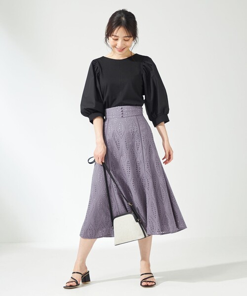 ANY SIS（エニィスィス）の「パフスリーブ異素材コンビ プルオーバー（Tシャツ/カットソー・レディース・ブラック系/ベージュ系/アイボリー系/ピンク系・2）」の6枚目の写真