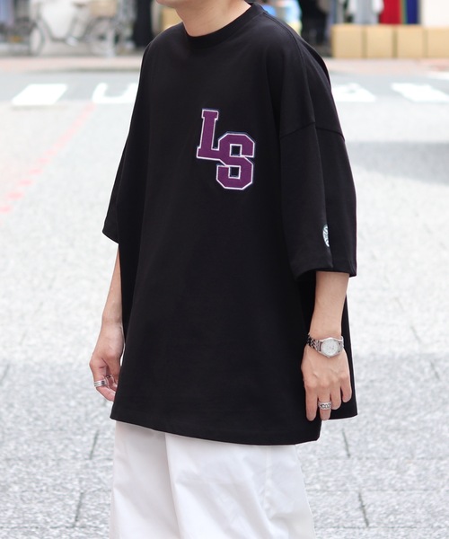 ILL'S（イルズ）の「オーバーサイズ LSカレッジロゴ刺繍 Tシャツ【ILL'S】（Tシャツ/カットソー・メンズ・ホワイト/ブラック/グリーン/杢グレー・FREE）」の3枚目の写真