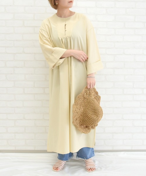 sango（sango）の「リネンタッチキーネックサイドスリットワンピース（ワンピース・レディース・ブラウン系その他/ブラック/マスタード/キナリ・FREE）」の11枚目の写真