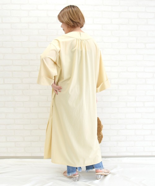 sango（sango）の「リネンタッチキーネックサイドスリットワンピース（ワンピース・レディース・ブラウン系その他/ブラック/マスタード/キナリ・FREE）」の8枚目の写真