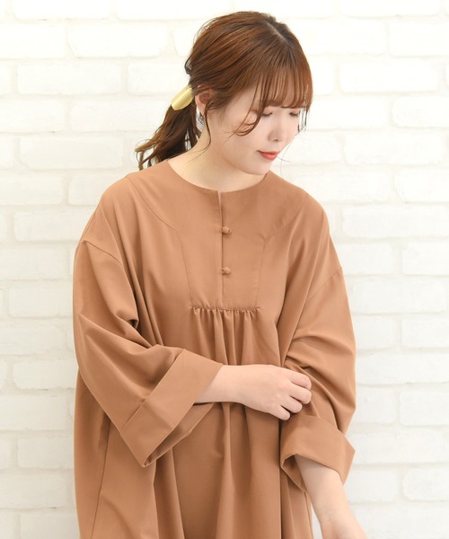 sango（sango）の「リネンタッチキーネックサイドスリットワンピース（ワンピース・レディース・ブラウン系その他/ブラック/マスタード/キナリ・FREE）」の18枚目の写真