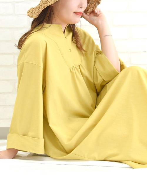 sango（sango）の「リネンタッチキーネックサイドスリットワンピース（ワンピース・レディース・ブラウン系その他/ブラック/マスタード/キナリ・FREE）」の13枚目の写真