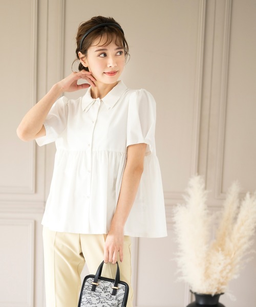 MISCH MASCH(ミッシュマッシュ)の「ダブルカラーペプラムボリュームブラウス(シャツ/ブラウス・レディース・ライトブルー/ブラック/ホワイト・MEDIUM)」の2枚目の写真