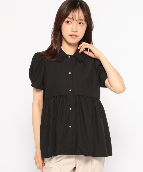 MISCH MASCH(ミッシュマッシュ)の「ダブルカラーペプラムボリュームブラウス(シャツ/ブラウス・レディース・ライトブルー/ブラック/ホワイト・MEDIUM)」の3枚目の写真