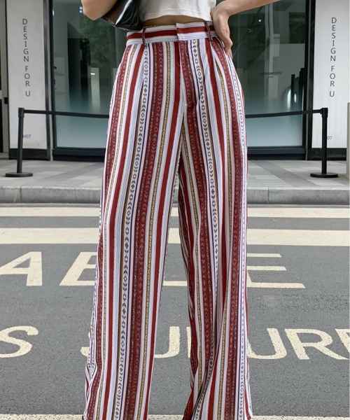 Diosfront（ディオスフロント）の「夏に履きたい！ハイウエストパネルストライプ柄ワイドパンツ（その他パンツ・レディース・ブラック/ネイビー/レッド・S/M）」の8枚目の写真