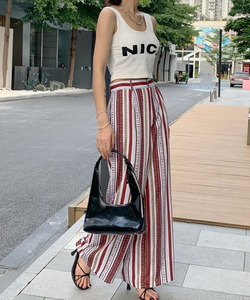 Diosfront（ディオスフロント）の「夏に履きたい！ハイウエストパネルストライプ柄ワイドパンツ（その他パンツ・レディース・ブラック/ネイビー/レッド・S/M）」の14枚目の写真