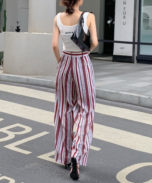 Diosfront（ディオスフロント）の「夏に履きたい！ハイウエストパネルストライプ柄ワイドパンツ（その他パンツ・レディース・ブラック/ネイビー/レッド・S/M）」の15枚目の写真