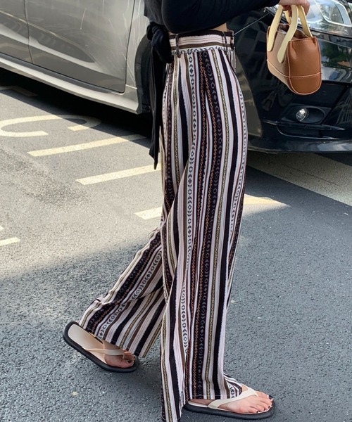 Diosfront（ディオスフロント）の「夏に履きたい！ハイウエストパネルストライプ柄ワイドパンツ（その他パンツ・レディース・ブラック/ネイビー/レッド・S/M）」の19枚目の写真