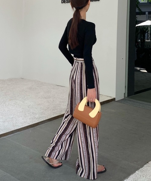 Diosfront（ディオスフロント）の「夏に履きたい！ハイウエストパネルストライプ柄ワイドパンツ（その他パンツ・レディース・ブラック/ネイビー/レッド・S/M）」の22枚目の写真