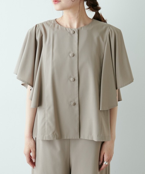 PUAL CE CIN（ピュアルセシン）の「【Du noir】ひらりと揺れる褒められサマージャケット（ノーカラージャケット・レディース・ブラック/ベージュ・FREE）」の14枚目の写真